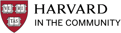 A logo that says "Harvard In the Community"