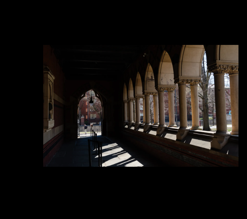 Annenberg walkway with shadows of the columns.