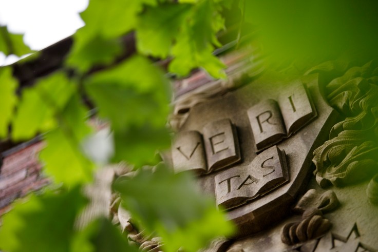 Veritas shield on Johnston Gate.
