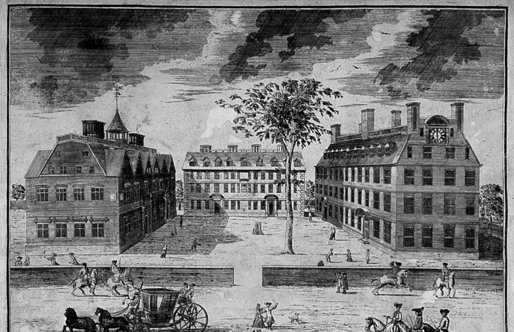historic image of Harvard yard.