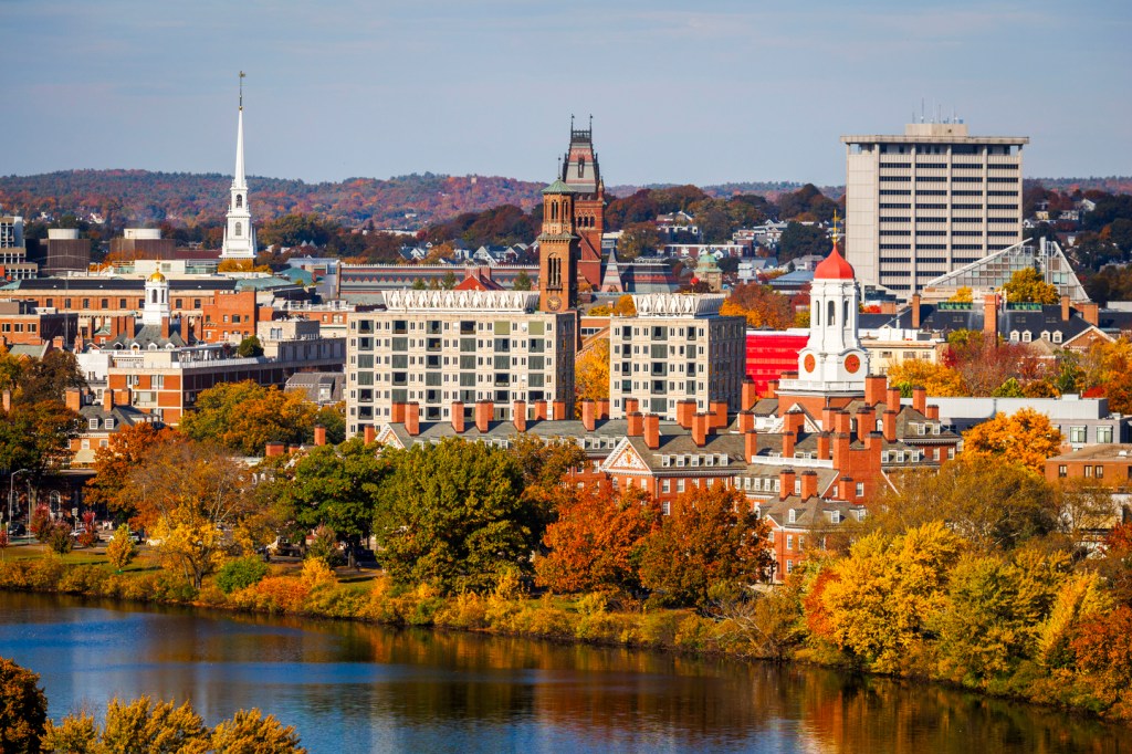 skyline of Harvard yard and Cambridge