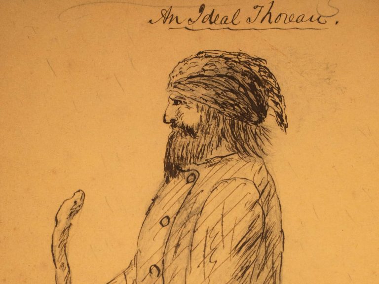 A drawing of Henry David Thoreau with a beard