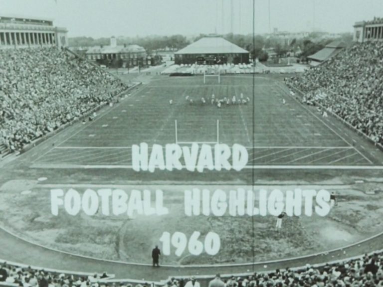 A black and white image of the Harvard stadium in the 60s