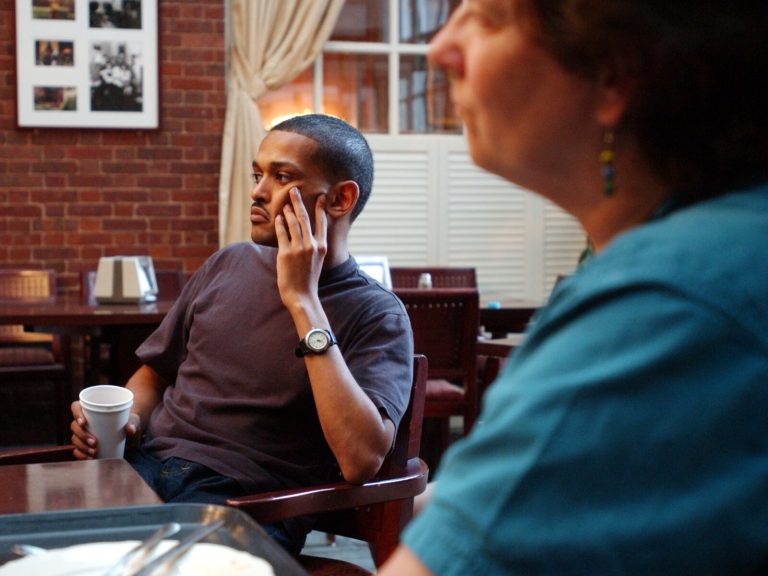 A student looking off