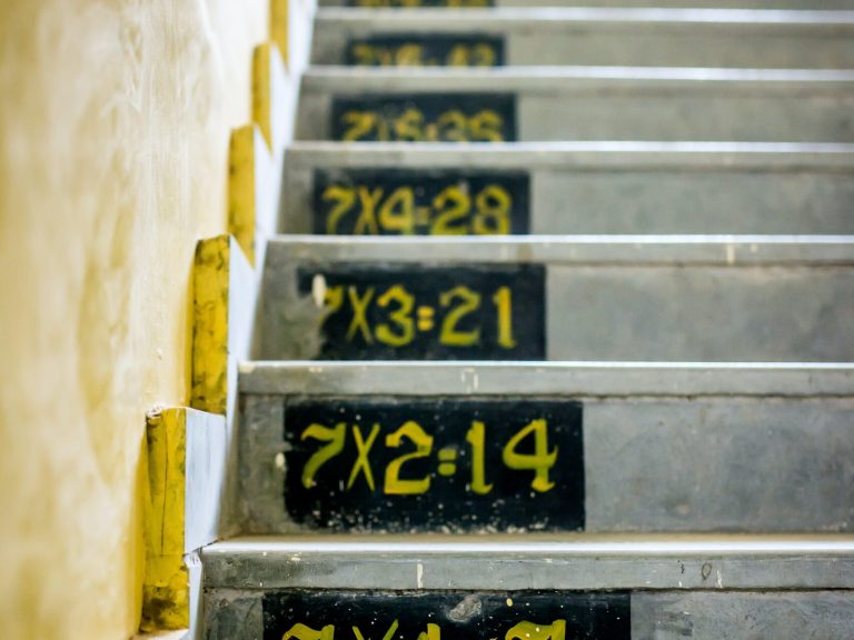Stairs with multiplication tables on them
