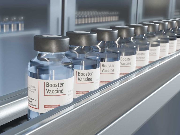 Bottles labeled vaccine booster