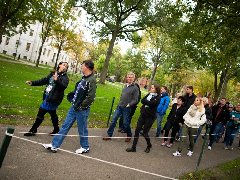 A group touring campus