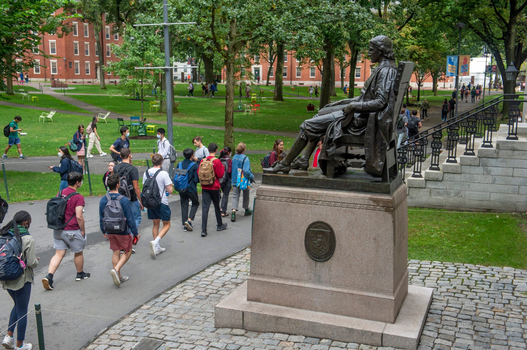 students walking across campus