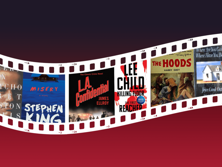 A collage of book covers made to look like a film reel